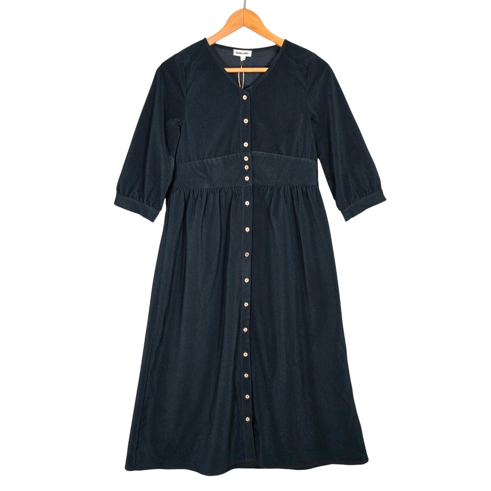 NWT Hidden Alley Women's Dark Forest Green Corduroy Button Front Midi Dress S